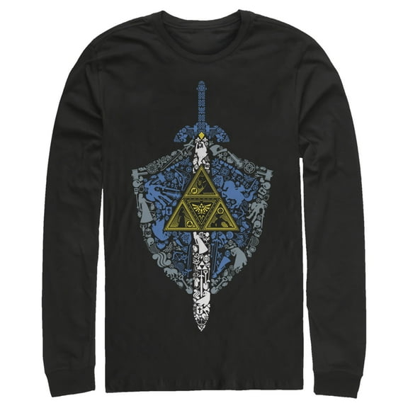 Men's Nintendo Legend of Zelda Hidden Pattern  Long Sleeve Shirt Black 2X Large
