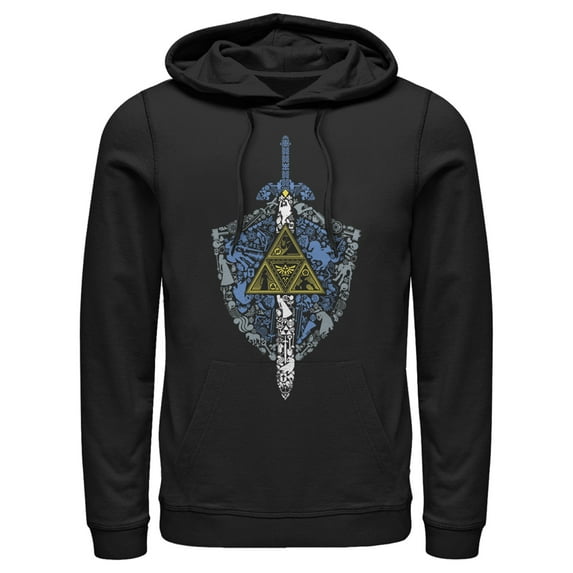 Men's Nintendo Legend of Zelda Hidden Pattern Pull Over Hoodie Black Medium