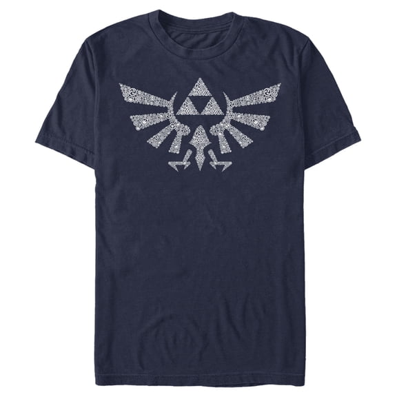 Men's Nintendo Legend of Zelda Hylian Crest Hidden Pattern Graphic Tee Navy Blue 2X Large