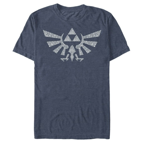 Men's Nintendo Legend of Zelda Hylian Crest Hidden Pattern Graphic Tee Navy Blue Heather 3X Large