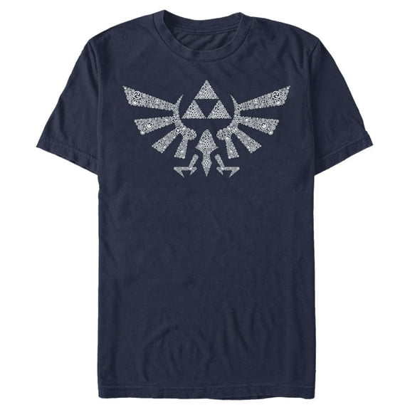 Men's Nintendo Legend of Zelda Hylian Crest Hidden Pattern Graphic Tee Navy Blue Medium