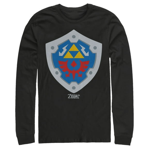 Men's Nintendo Legend of Zelda Link's Awakening Hylian Shield  Long Sleeve Shirt Black Medium