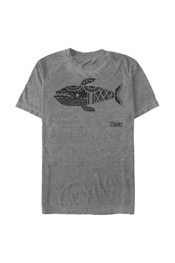 Men's Nintendo Legend of Zelda Link's Awakening Whale Hieroglyphic Graphic Tee Charcoal Heather 2X Large
