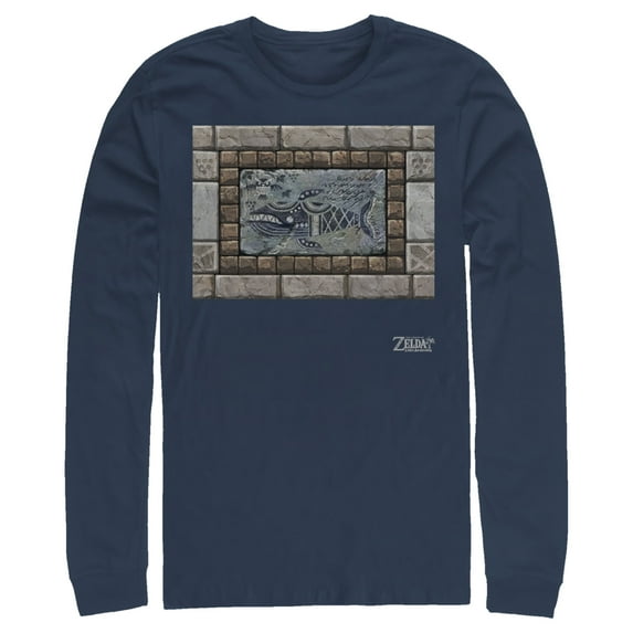 Men's Nintendo Legend of Zelda Link's Awakening Whale Stone Tablet Long Sleeve Shirt Navy Blue X Large