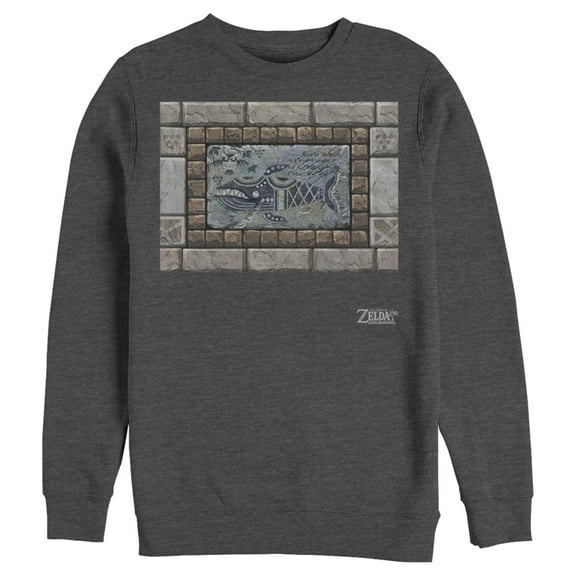 Men's Nintendo Legend of Zelda Link's Awakening Whale Stone Tablet  Sweatshirt Charcoal Heather 2X Large