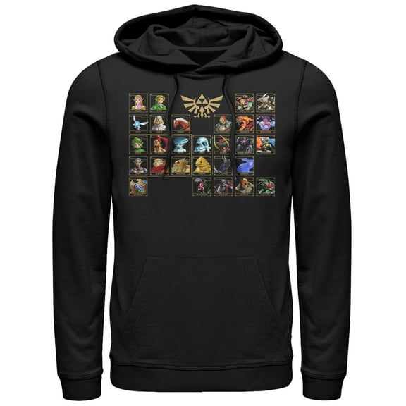 Men's Nintendo Legend of Zelda Ocarina Periodic Table Pull Over Hoodie Black Medium