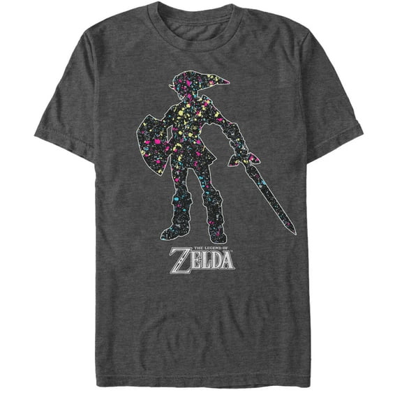 Men's Nintendo Legend of Zelda Rainbow Dot Link Graphic Tee Charcoal Heather 3X Large