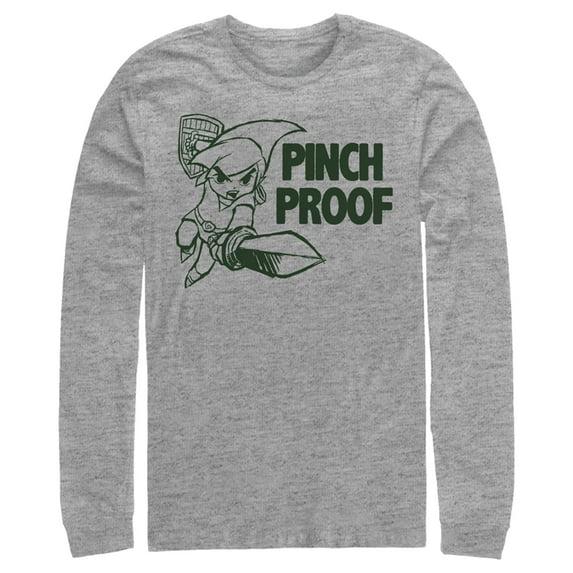 Men's Nintendo Legend of Zelda St. Patrick's Day Link Pinch Proof Long Sleeve Shirt Athletic Heather Large
