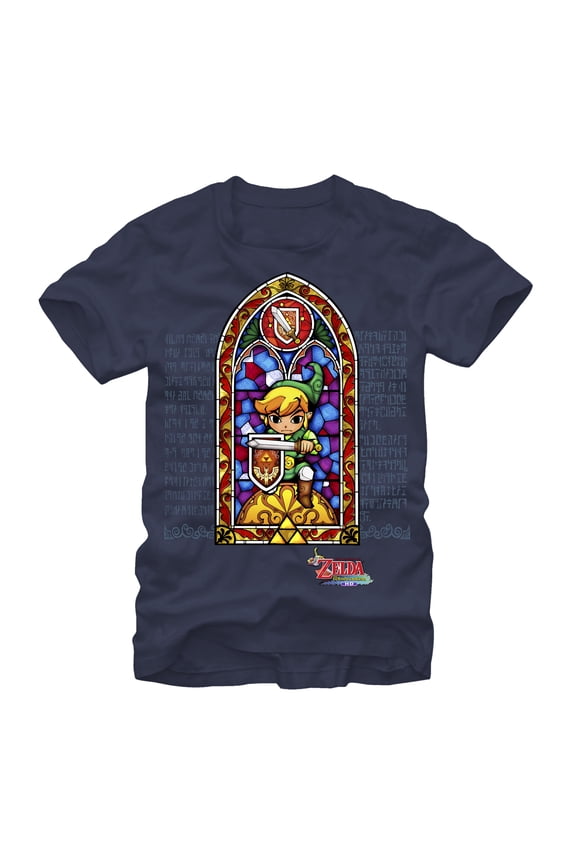 Men's Nintendo Legend of Zelda Stained Glass Graphic Tee Navy Blue Large