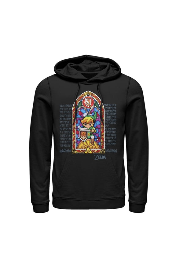 Men's Nintendo Legend of Zelda Stained Glass  Pull Over Hoodie Black 2X Large