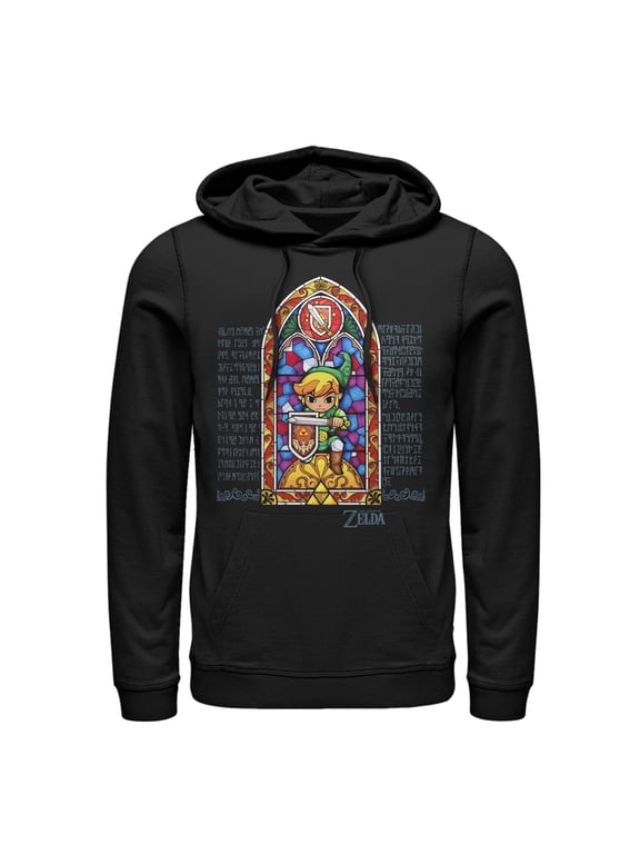Men's Nintendo Legend of Zelda Stained Glass Pull Over Hoodie Black Medium