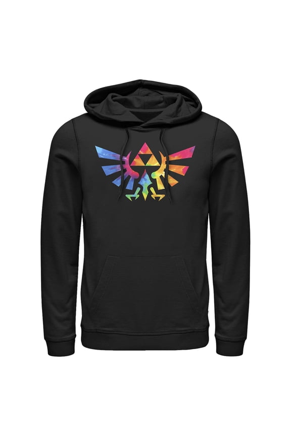 Men's Nintendo Legend of Zelda Tie Dye Crest Pull Over Hoodie Black X Large
