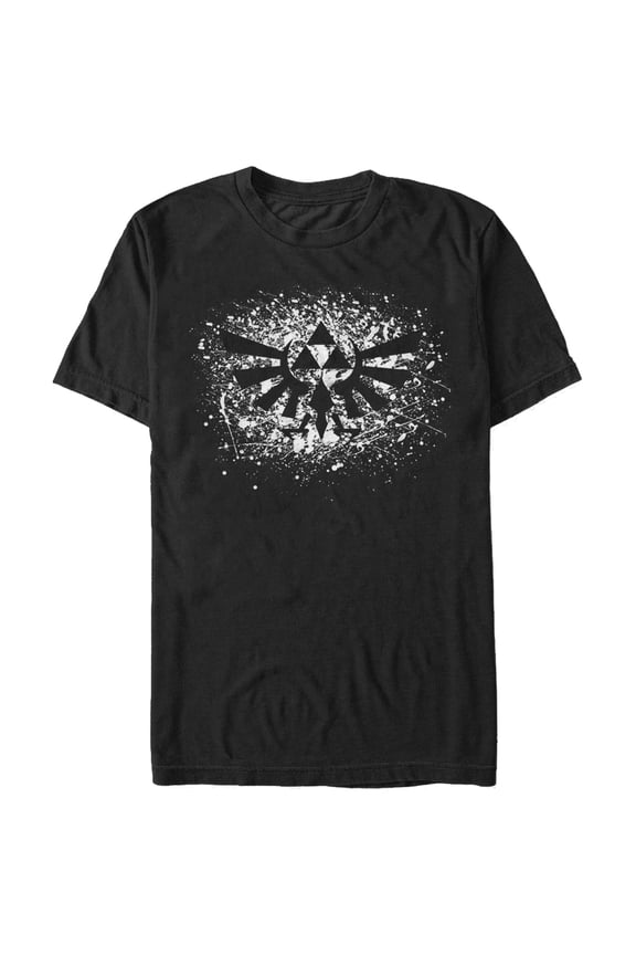 Men's Nintendo Legend of Zelda Triforce Paint Splatter Print Graphic Tee Black Medium