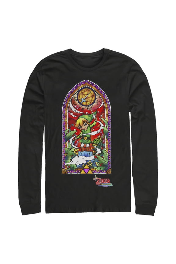 Men's Nintendo Legend of Zelda Wind Waker Window Long Sleeve Shirt Black 2X Large