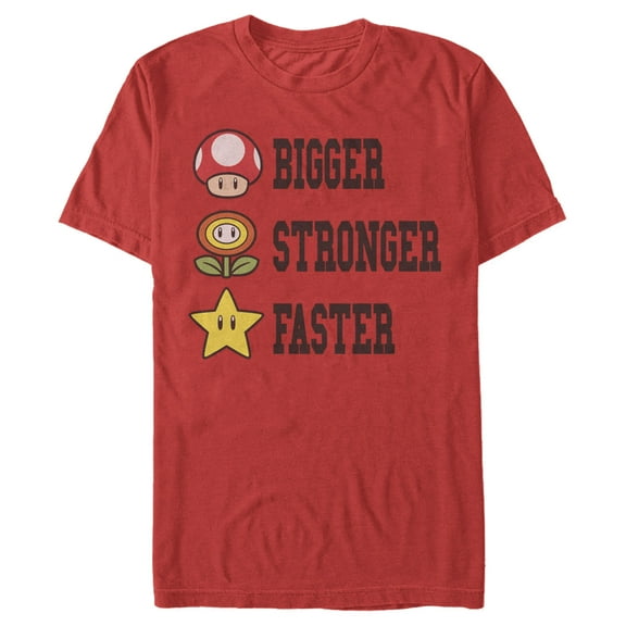 Men's Nintendo Mario Bigger Stronger Faster  Graphic Tee Red Small
