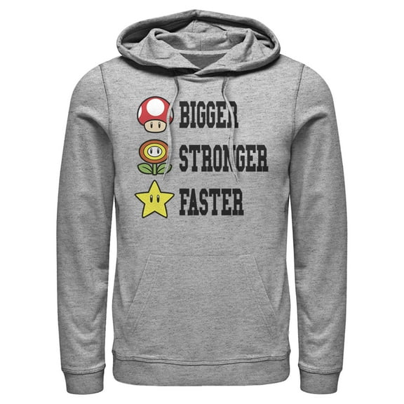 Men's Nintendo Mario Bigger Stronger Faster Pull Over Hoodie Athletic Heather Small