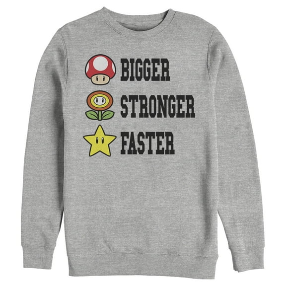 Men's Nintendo Mario Bigger Stronger Faster  Sweatshirt Athletic Heather Large