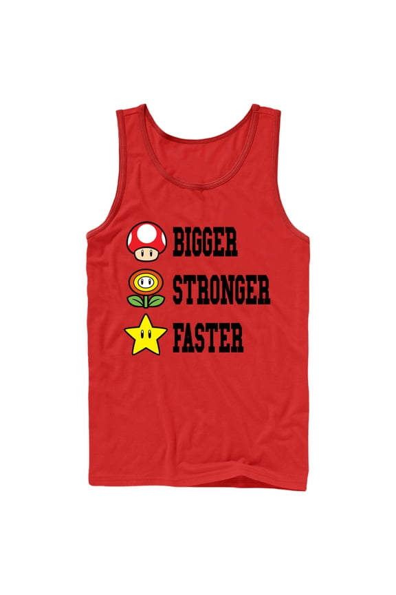 Men's Nintendo Mario Bigger Stronger Faster  Tank Top Red 2X Large