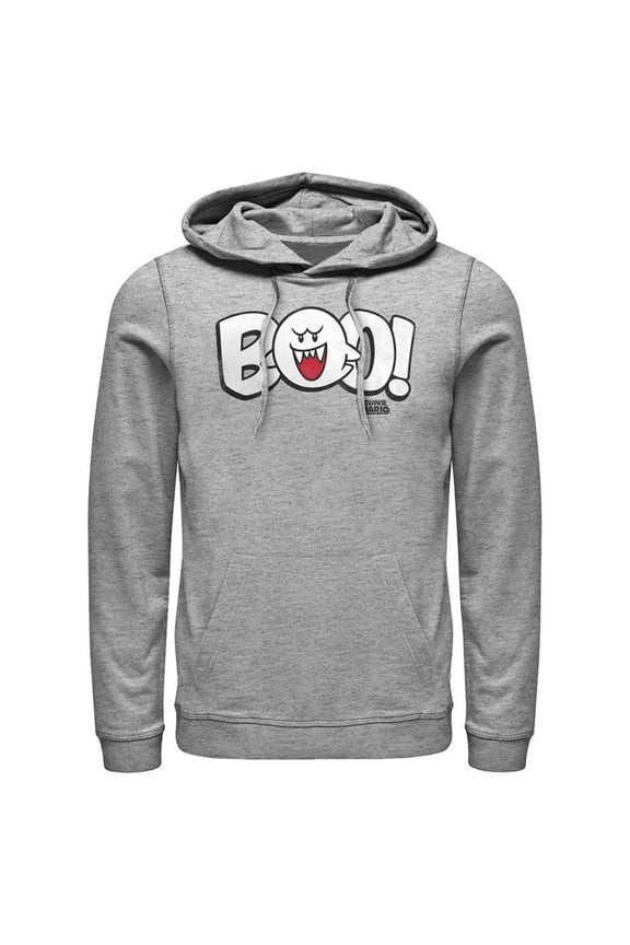Men's Nintendo Mario Boo! Bubble Text  Pull Over Hoodie Athletic Heather Large