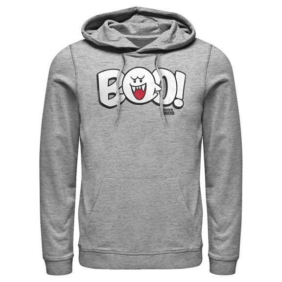 Men's Nintendo Mario Boo! Bubble Text  Pull Over Hoodie Athletic Heather X Large