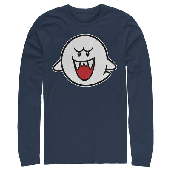 Men's Nintendo Mario Boo Ghost Long Sleeve Shirt Navy Blue Medium