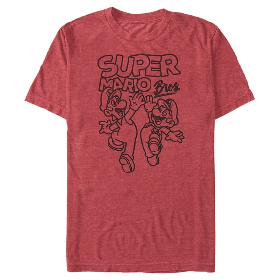 Men's Nintendo Mario Bros. High Five Graphic Tee Red Heather X Large