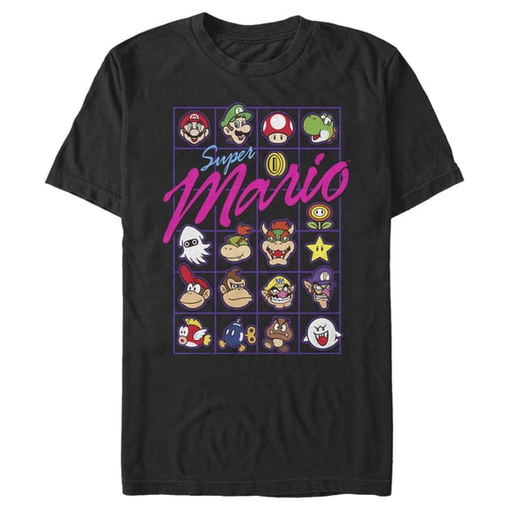 Men's Nintendo Mario Character Grid Graphic Tee Black Medium