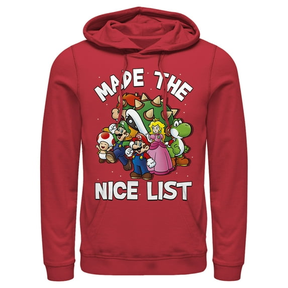 Men's Nintendo Mario Character Nice List Pull Over Hoodie Red Small