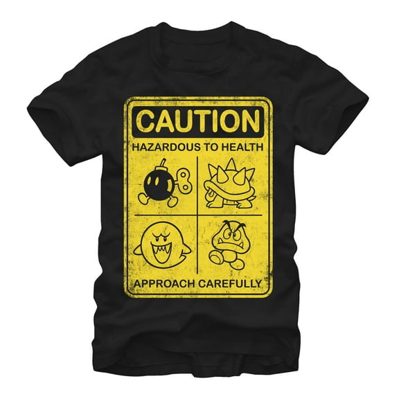 Men's Nintendo Mario Enemies Caution  Graphic Tee Black Medium