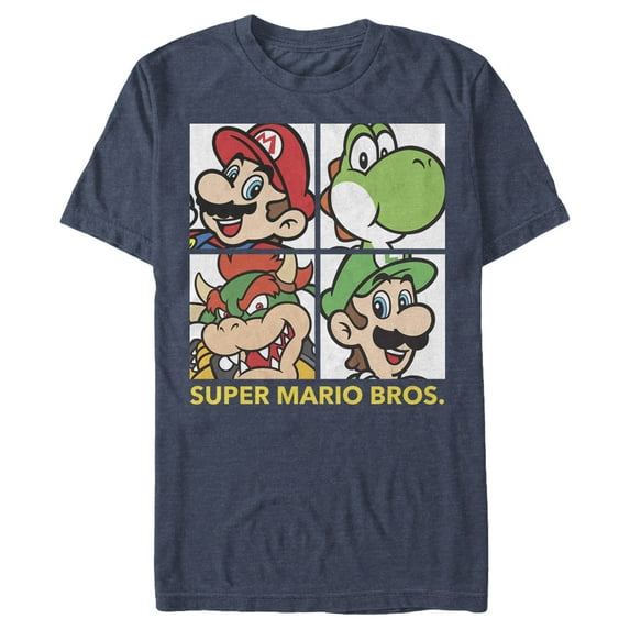 Men's Nintendo Mario Four Panel Graphic Tee Navy Blue Heather X Large