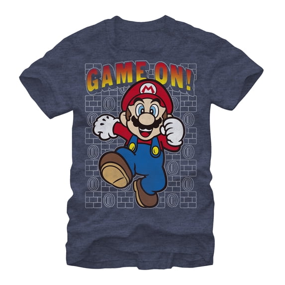 Men's Nintendo Mario Game On Graphic Tee Navy Heather 2X Large
