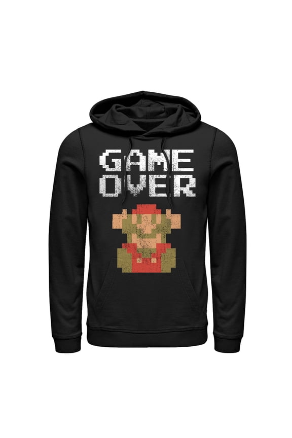 Men's Nintendo Mario Game Over Pull Over Hoodie Black X Large