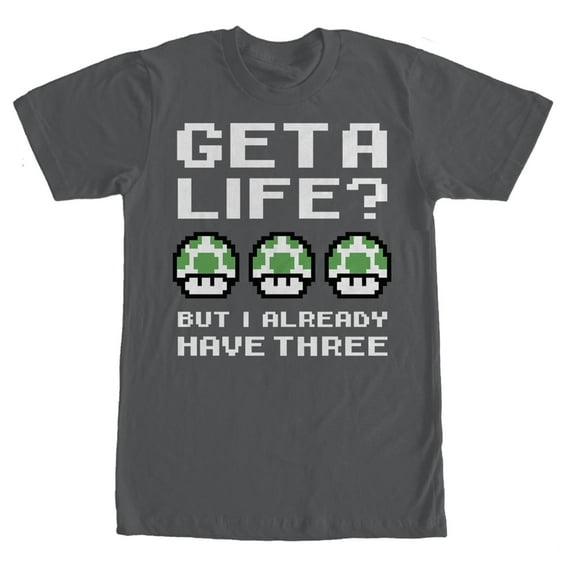 Men's Nintendo Mario Get a Life, But I Got Three Graphic Tee Charcoal Large