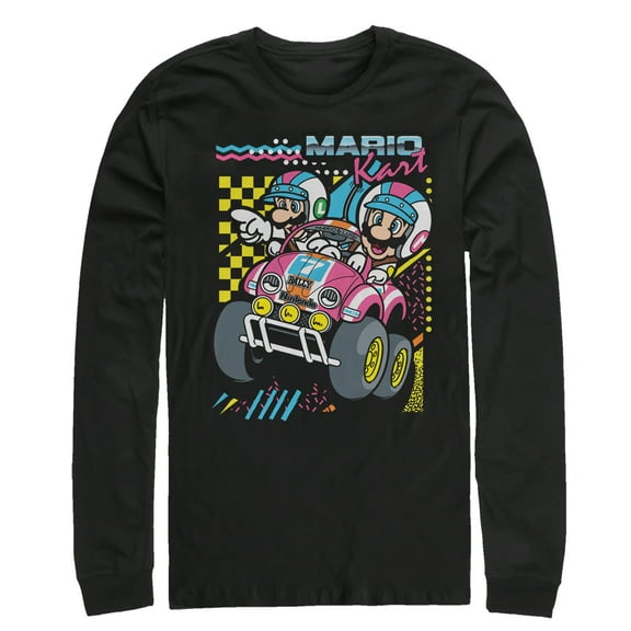 Men's Nintendo Mario Kart 90's Art  Long Sleeve Shirt Black Medium