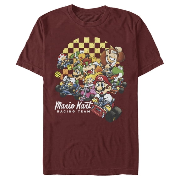 Men's Nintendo Mario Kart Cartoon Collage Graphic Tee Cardinal 3X Large