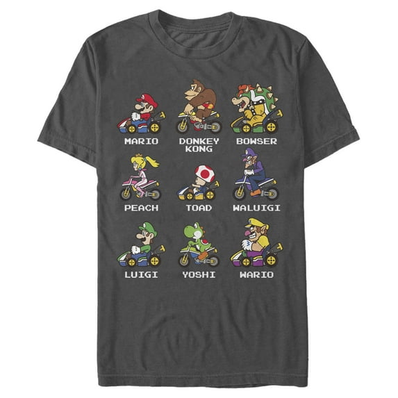 Men's Nintendo Mario Kart Cast Graphic Tee Charcoal Small