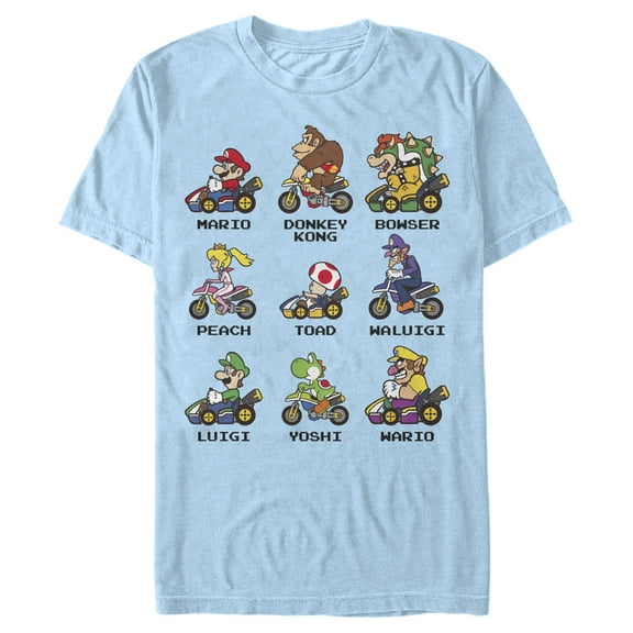 Men's Nintendo Mario Kart Cast  Graphic Tee Light Blue Small
