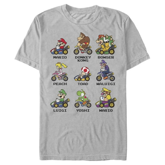 Men's Nintendo Mario Kart Cast  Graphic Tee Silver X Large