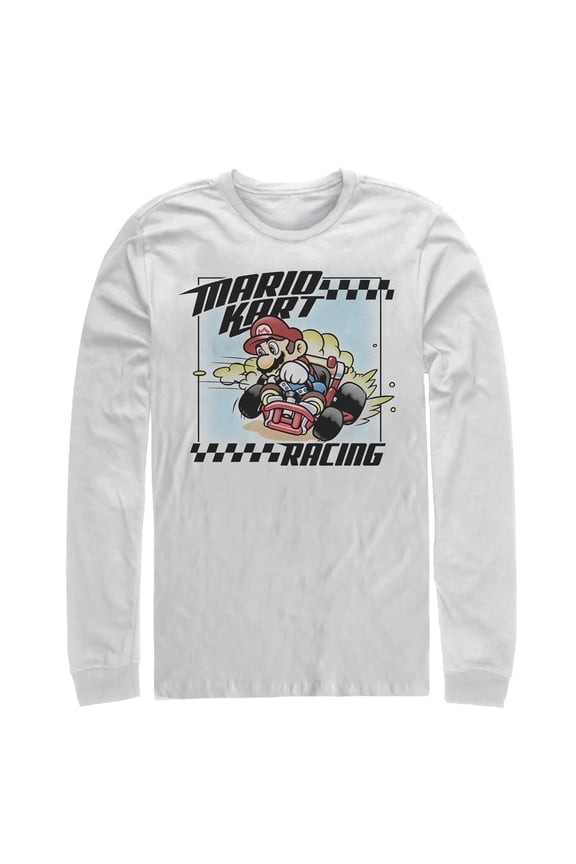 Men's Nintendo Mario Kart Racing Frame Long Sleeve Shirt White Medium
