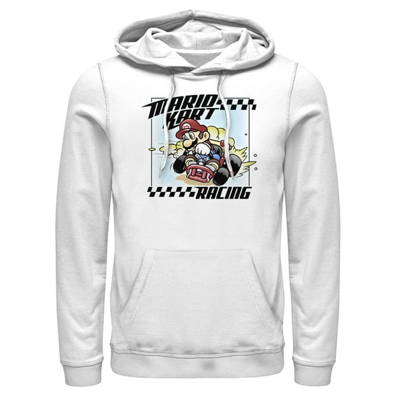 Men's Nintendo Mario Kart Racing Frame Pull Over Hoodie White Medium