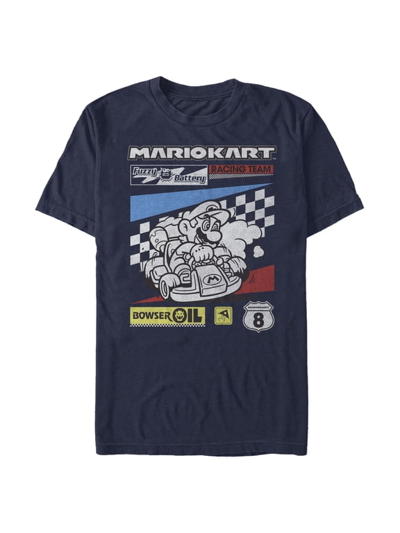 Men's Nintendo Mario Kart Racing Team Graphic Tee Navy Blue 2X Large