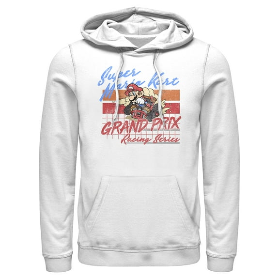 Men's Nintendo Mario Kart Retro Grand Prix  Pull Over Hoodie White Small