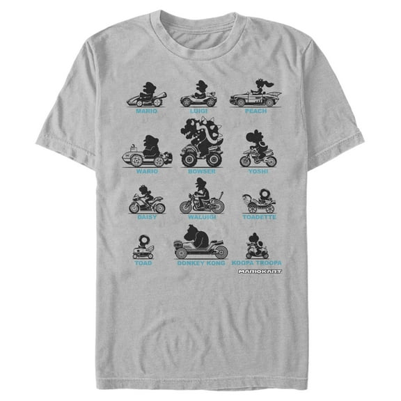 Men's Nintendo Mario Kart Silhouette Grid  Graphic Tee Silver X Large