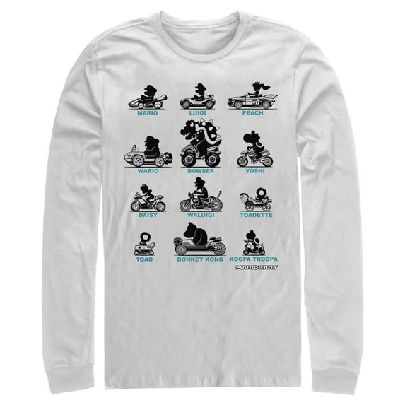 Men's Nintendo Mario Kart Silhouette Grid Long Sleeve Shirt White Small