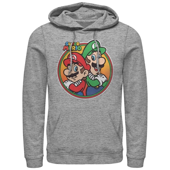 Men's Nintendo Mario Luigi Back to Back Pull Over Hoodie Athletic Heather Large