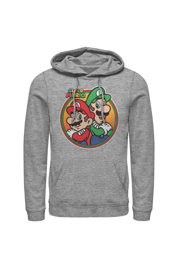 Men's Nintendo Mario Luigi Back to Back Pull Over Hoodie Athletic Heather Medium