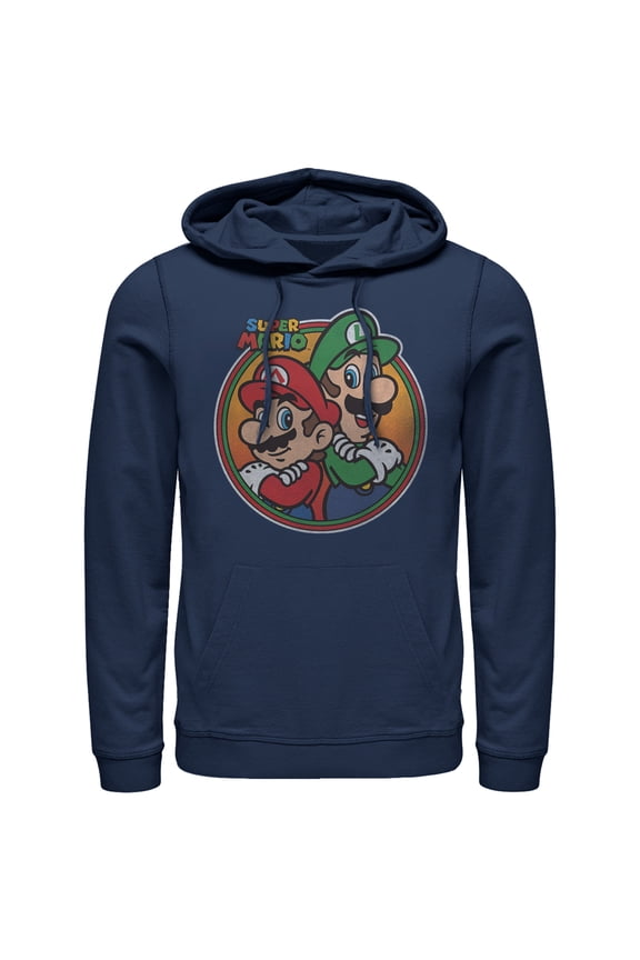 Men's Nintendo Mario Luigi Back to Back Pull Over Hoodie Navy Blue Large