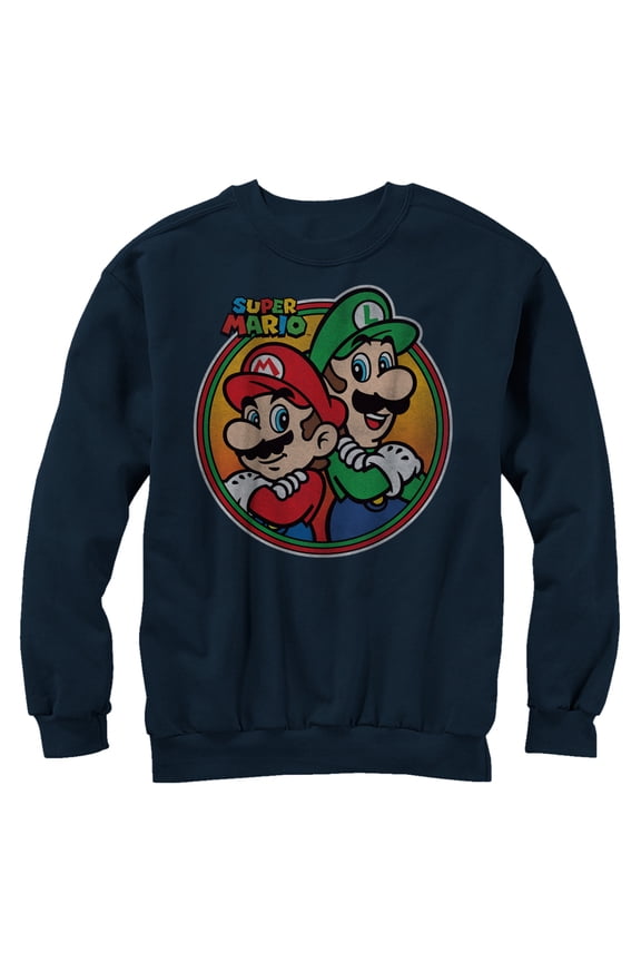 Men's Nintendo Mario Luigi Back to Back Sweatshirt Navy Blue Small