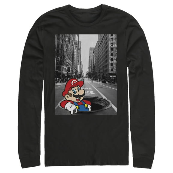Men's Nintendo Mario Manhole Long Sleeve Shirt Black Medium