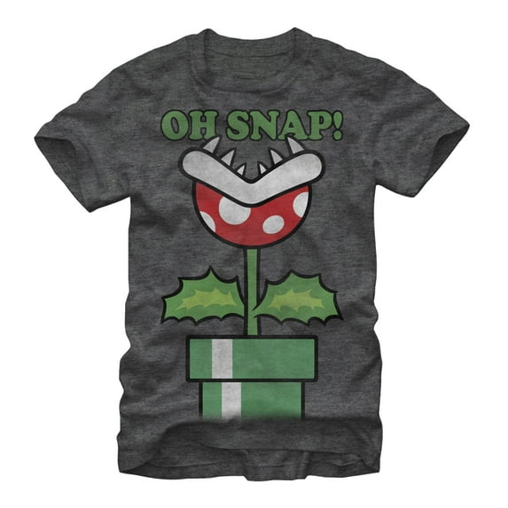 Men's Nintendo Mario Piranha Plant Oh Snap Graphic Tee Charcoal Heather 2X Large